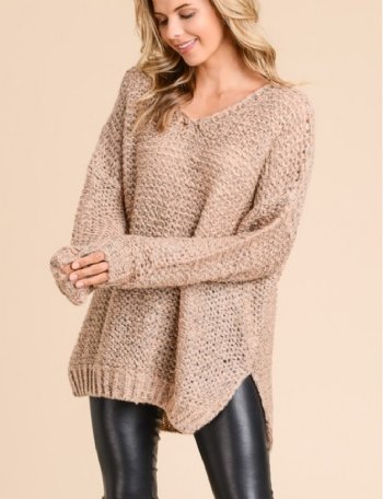 Women's V Neck Cozy Salmon Sweater<BR>Now in Stock